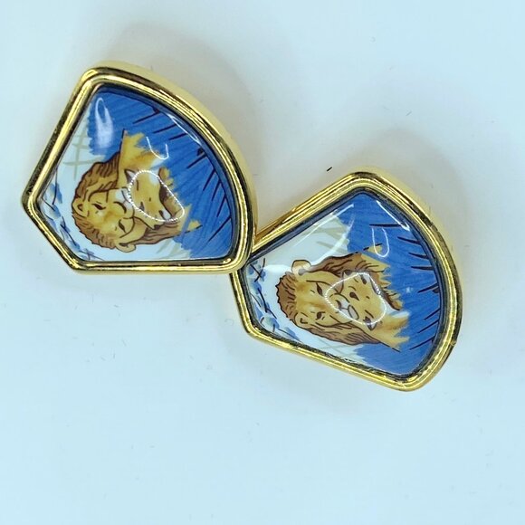 Vintage Hermès Boucles d'oreilles Emile Lion Email ceramic earrings GS316 - Picture 3 of 7